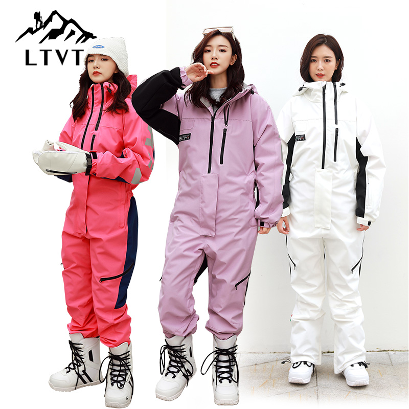 LTVT one-piece ski suit 2021 winter baby bag couple veneer double board waterproof windproof pants suit purple men and women
