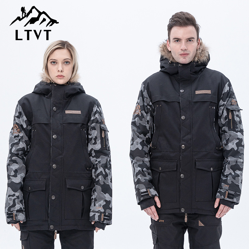 LTVT single and double board camouflage ski suit set full set of outdoor men's and women's tops in winter thickened waterproof warm padded