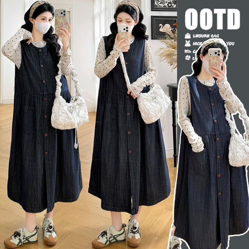 Maternity Wear Autumn Set 2026 New Stylish Denim Vest Dress for Pregnancy, Autumn Long-Sleeve Top Two-Piece Set Maternity Wear Autumn Set 2026 New Stylish Denim Vest Dress for Pregnancy, Autumn Long-Sleeve Top Two-Piece Set