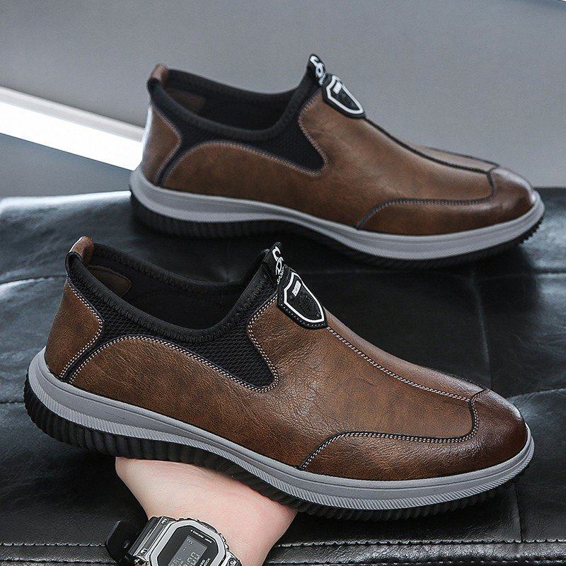 Men's shoes 2022 spring new sports casual leather shoes men's breathable leather set feet all-match soft bottom tide shoes round toe