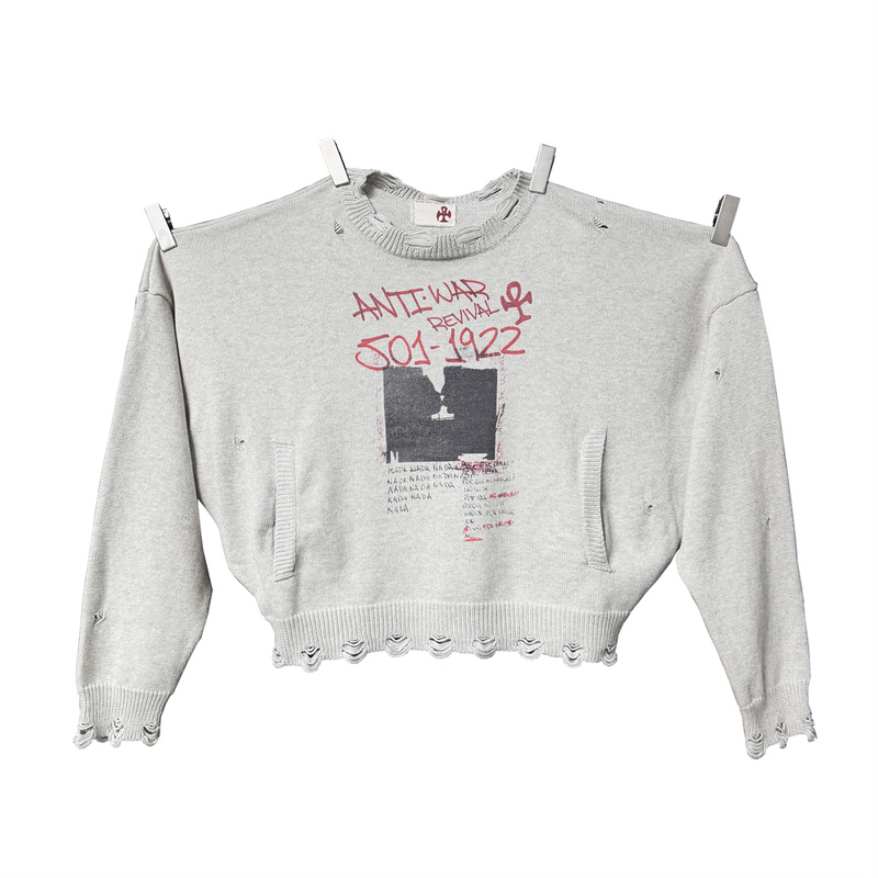 Antiwar.Revival Nada-850 High-Weight Short and Wide Lazy Style Distressed Sweater Knitwear for Men Antiwar.Revival Nada-850 High-Weight Short and Wide Lazy Style Distressed Sweater Knitwear for Men