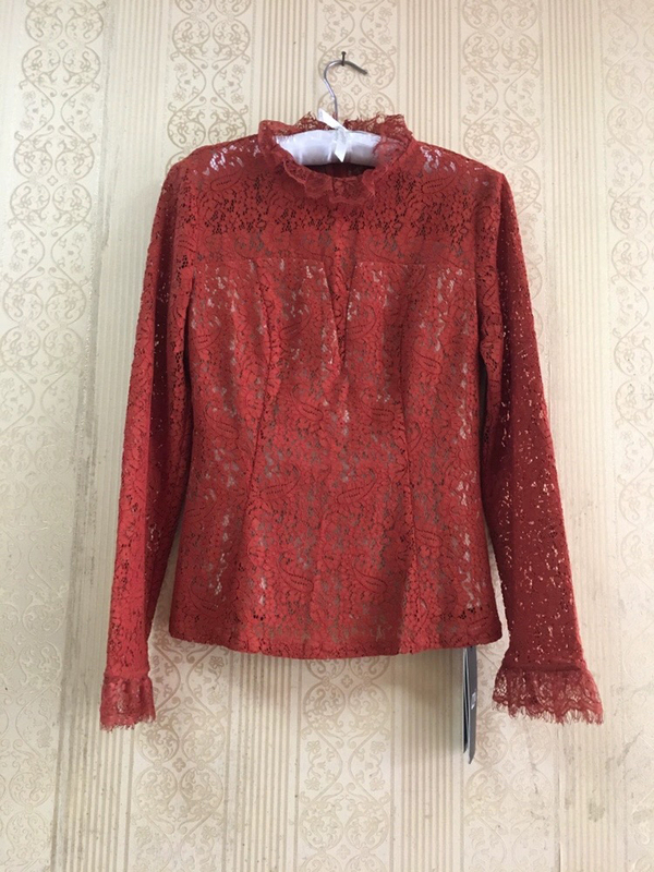 【Clearance, No Returns】Mengnujiao Two Colors Heavy Lace Long Sleeve Slim Fit Top Lace Blouse