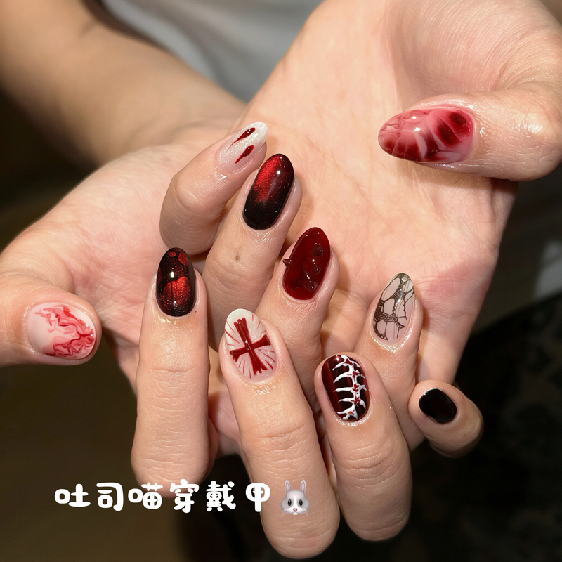 American-Style Spicy Girl Wearing Nails with Cross Gothic Style, Enhancing Complexion, High-End Feel, Handmade Nail Design, Halloween Nail Art American-Style Spicy Girl Wearing Nails with Cross Gothic Style, Enhancing Complexion, High-End Feel, Handmade Nail Design, Halloween Nail Art