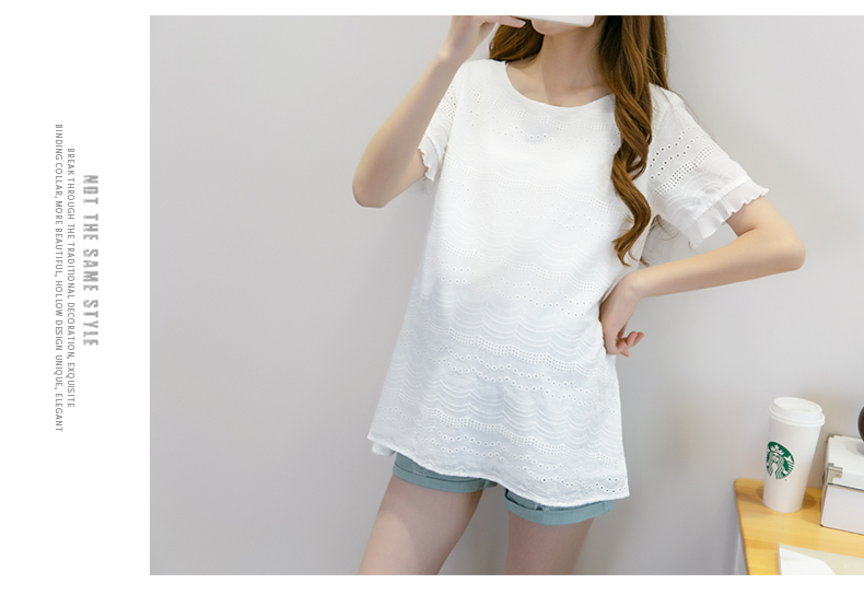 Mùa hè cổ tròn tay ngắn bà bầu Áo thun hoa ngắn tay bà bầu áo sơ mi mẹ thủy triều áo bà bầu cỡ lớn áo thun thủy triều - Áo thai sản đầm bầu công sở