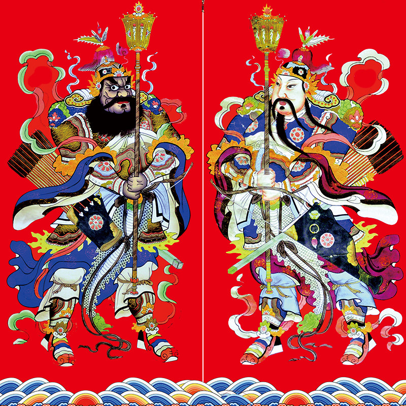 门神年画大门装饰组合 秦叔宝尉迟恭门神贴 神荼郁垒门神年画镇宅设计