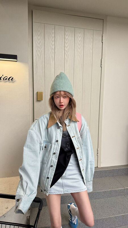God God of Wealth 2026 Spring Collection First Release American Retro Washed Denim Jacket with Turn-Down Collar for Women + Denim Skirt Set