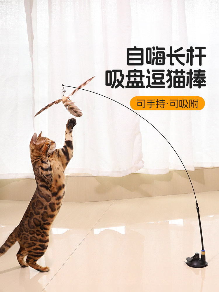 Кошачья игрушка на присоске funny cat stick cat self-hey снимает скуку артефакт ленивый автоматический забавный кот-палочка перо с колокольчиком, устойчивое к укусам Изображение 1