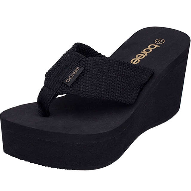 Baoren thick-soled flip-flops women's summer fashion beach shoes seaside all-match muffin sandals wear wedge heel flip-flops
