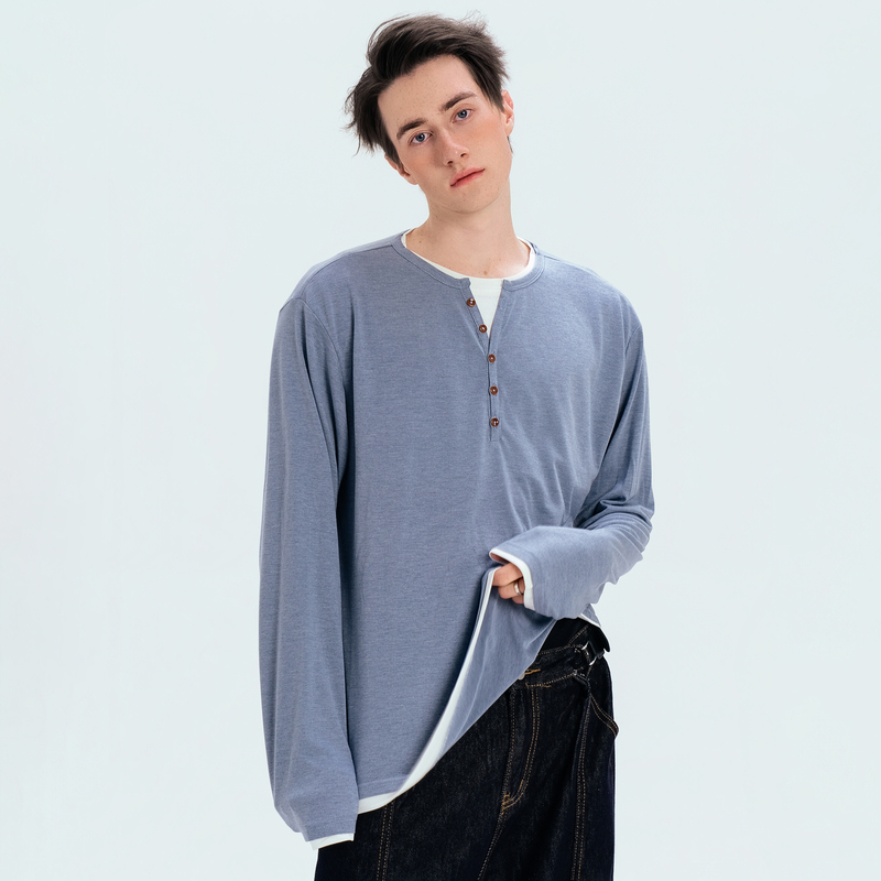 Wiid Henry Collar Long-Sleeved T-Shirt, Soft, Comfortable and Versatile, Spring and Summer Sun Protection, Lightweight Pullover, Figure-Flattering Top
