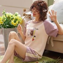 Pajamas womens summer suit Short-sleeved two-piece set pure cotton summer Korean version fresh students can wear summer home clothes women