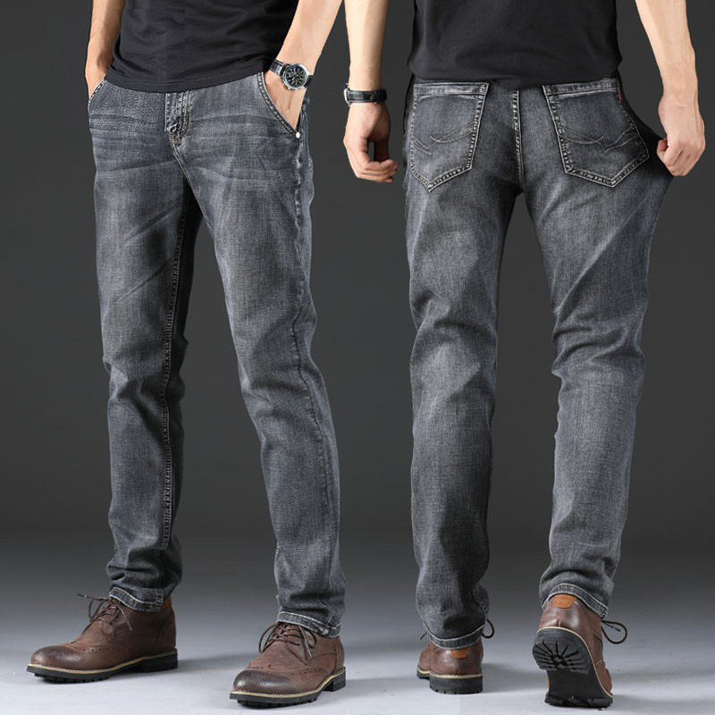 Romon Smoke Grey Jeans Men's Fall 2023 New Straight Barrel Loose Elastic Tide Card Casual Men's Pants-Taobao