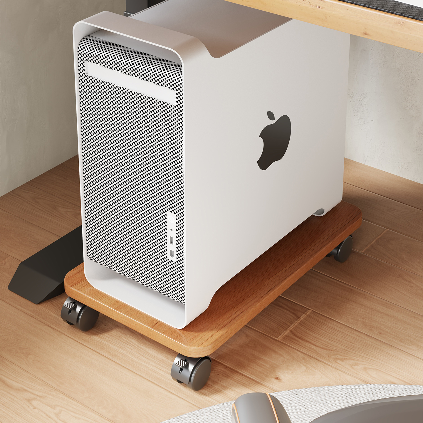 Solid wood computer host bracket desktop with wheels removable