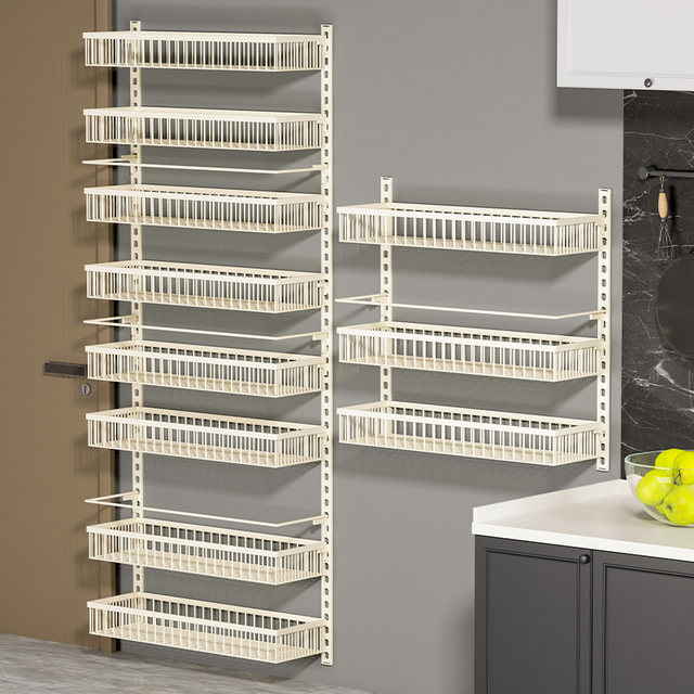 Punch-free door rear wall-mounted storage shelf multi-layer adjustable kitchen cabinet wall seasoning rack