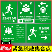 Emergency evacuation meeting point Safety sign Sign sign sign Emergency evacuation place Fire evacuation prompt notice Listing wall sticker Factory workshop prompt card Warning sign card customization