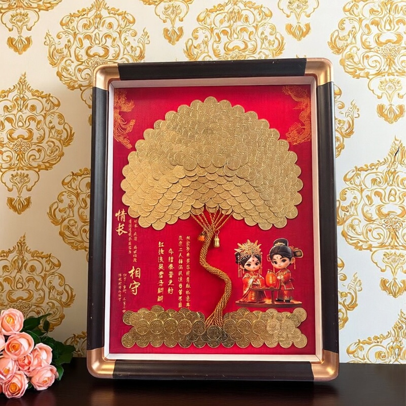 Wedding Gift for the Bride, Five-Cent Coin, Large Size Money Tree Photo Frame, Handmade DIY Gift, Decorative Painting