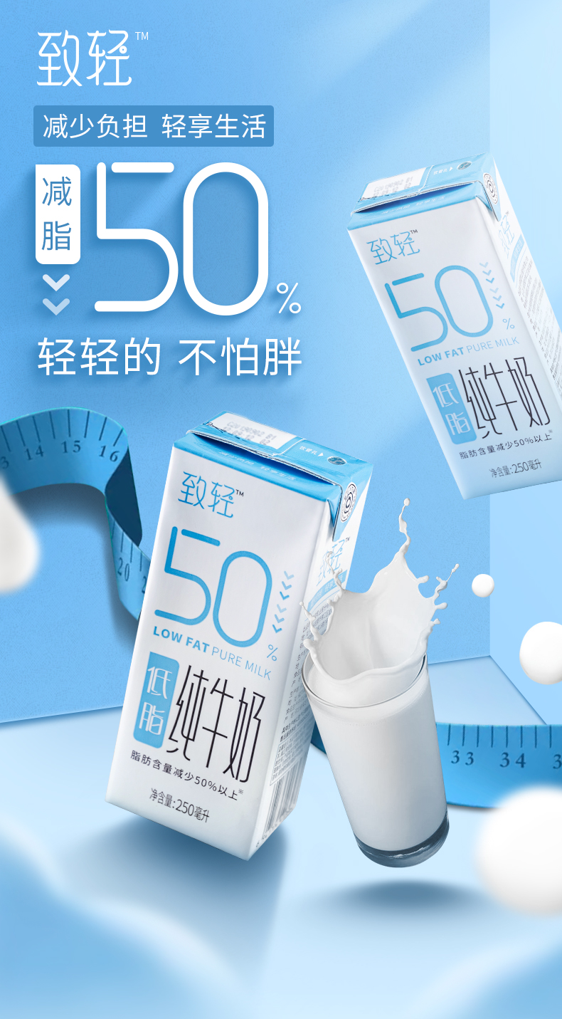 新希望 致轻低脂纯牛奶 250ml*12盒整箱 图1