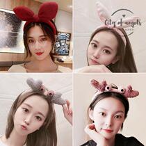 2020 new rabbit ears cute hair travel headband hair card female wash face hair band net red wide edge press hair simple hair band