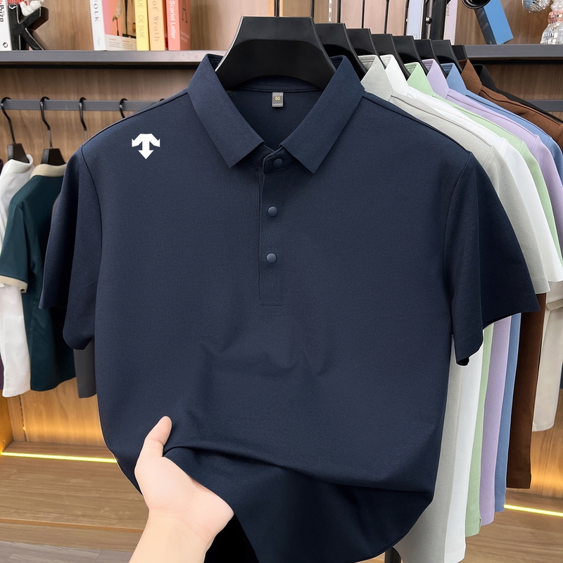 Outlet Summer New Style Seamless Ice Silk Lapel Polo Shirt Business Casual Quick-Drying Short-Sleeved Men's T-Shirt Top Outlet Summer New Style Seamless Ice Silk Lapel Polo Shirt Business Casual Quick-Drying Short-Sleeved Men's T-Shirt Top