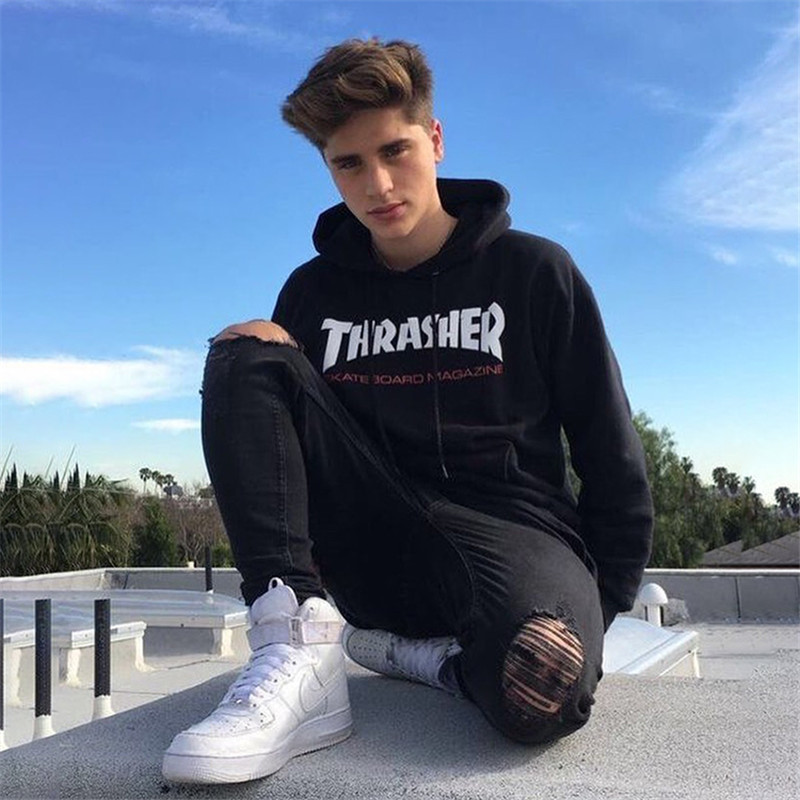 Thrasher American Flame Letter Graffiti Print Hoodie Collection