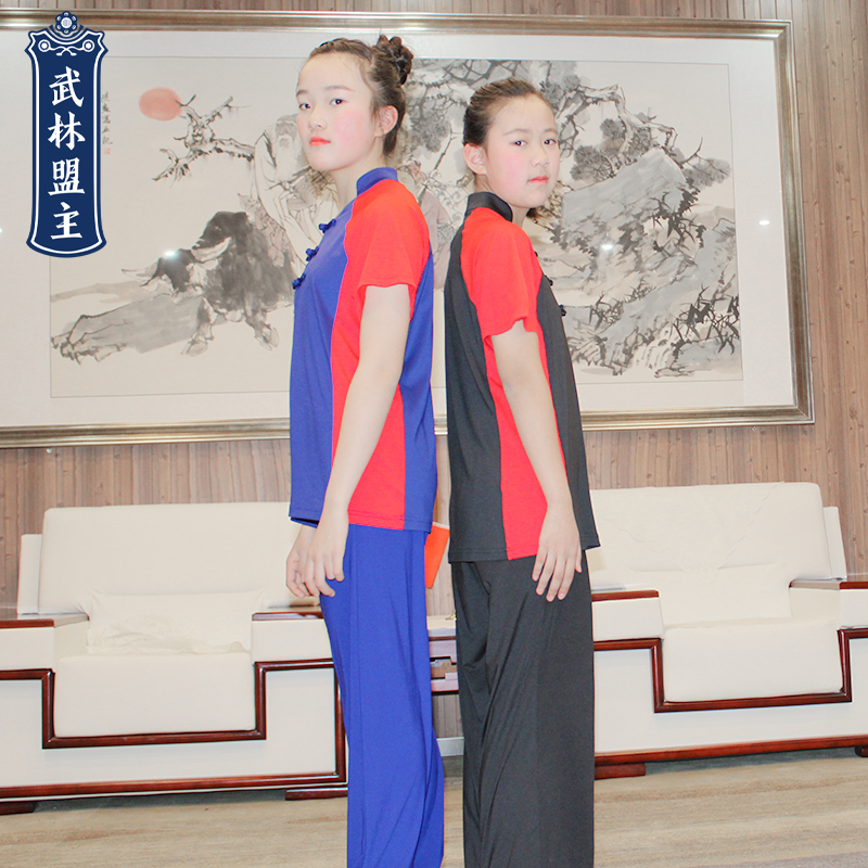 Wulin giải thạc sĩ mùa xuân mới ngắn tay quần áo cô gái võ thuật Tang quần áo theo phong cách Trung Quốc biểu diễn quần áo võ thuật đào tạo quần áo.