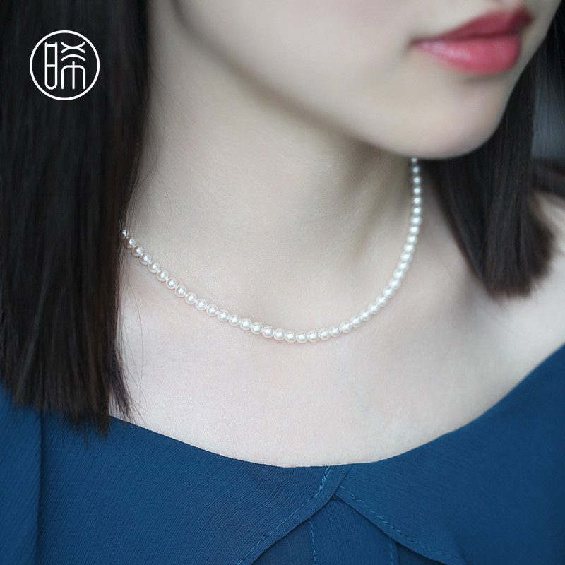 Small JAPAN AKOYA SEA WATER PEARL BABY SMALL NECKLACE STRING BEADS 18K GOLD POSITIVE ROUND AURIS 3-3 5 NECK CHAIN-Taobao