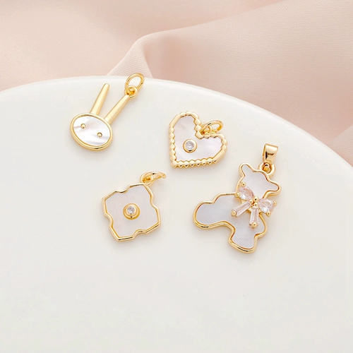 Позолоченный белый цирконий, кролик, подвеска, аксессуар с аксессуарами, 14 карат, золотой цвет, с медвежатами, четырехлистный клевер, «сделай сам»