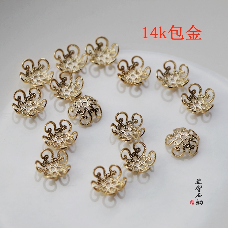 14K Bag Gold Bag Silver Plowed Hollowed-out Flowers 10mm Homemade Earrings Handmade Accessories ACCESSORIES MATERIAL ACCESSORIES