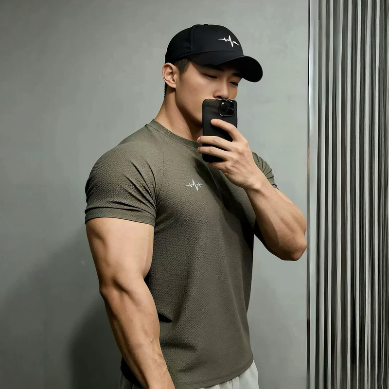 Summer Honeycomb Grid Ice-Feel Quick-Drying Sports Short-Sleeve Men's Elastic Cuff Fitness Shirt Breathable Slim-Fit T-Shirt