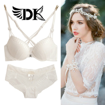 New DK bra suit sexy front buckle cross beauty back bra lace gathered girl underwear set