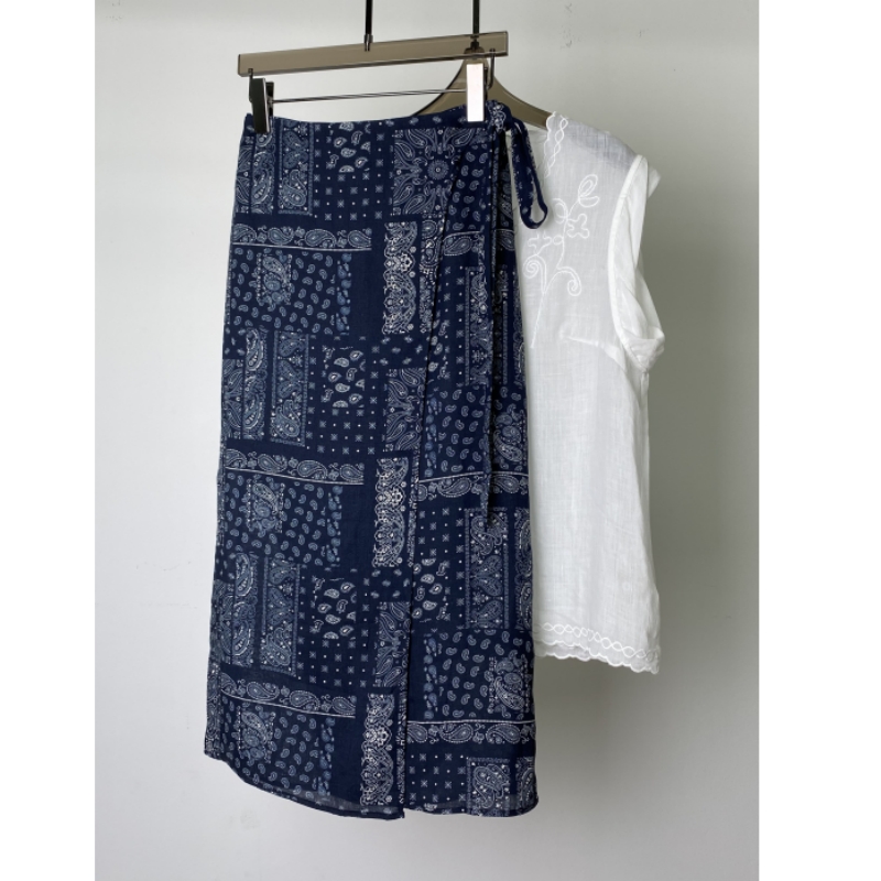 深センYipin 2025夏新作ラミーテンセルレトロプリントワンピースラップスカートAラインヒップスカートレディース