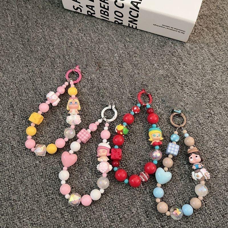 ins Versatile Cheese Candy Cartoon Beaded Crying Baby Phone Strap Short Wrist Lanyard Keychain Bag Pendant