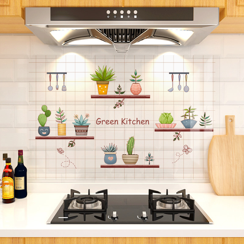 Thickened transparent kitchen anti-oil sticker waterproof and high temperature resistant wall applid hearth tile range hood decorated self-adhesive painting