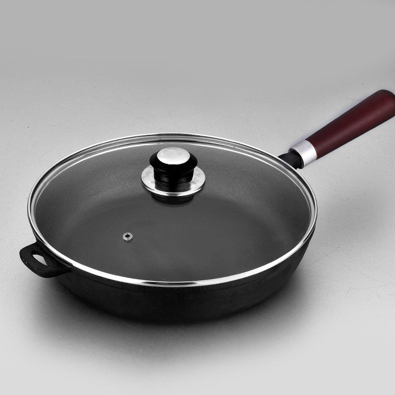 Hirolang thickened cast iron flat bottom pan home raw iron no-coated stir-fry non-stick frying pan cake oven gas universal