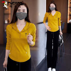 Woodpecker pure cotton Hooded T-shirt Tops ladies early spring 2025 this year popular New arrival Fashion Long sleeves small shirt tide