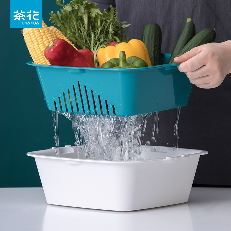 Tea Blossom Drain Basket Plastic Water Filtration Screen Wash Fruit Drain Basin Fruit Pan Fruit Basin Naughty Dish Wash Vegetable Basin Wash basket
