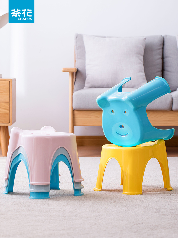 Tea Flower Non-slip Plastic Stool Children Stool Cute Cartoon Small Stool Bathroom Thickening Home Short Stool Small Bench