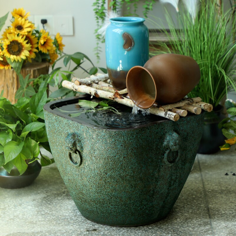 Courtyard fish tank square Jingdezhen rough pottery ceramic water lily pot lotus big tank bowl lotus basin cylinder imitation stone water tank goldfish