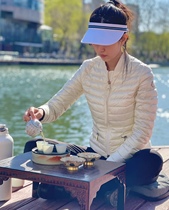 Mengkou 23 new autumn and winter womens stand-up collar lightweight webbing down jacket slim fit stars same style jacket