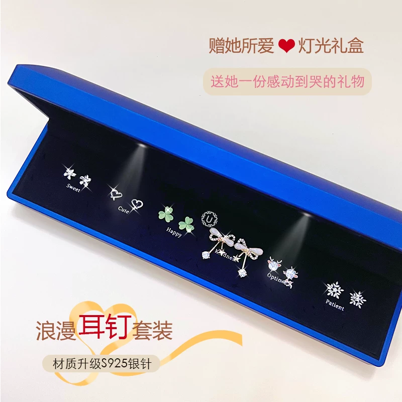 Earrings, set, Birthday gift, 925 sample silver, high-quality style