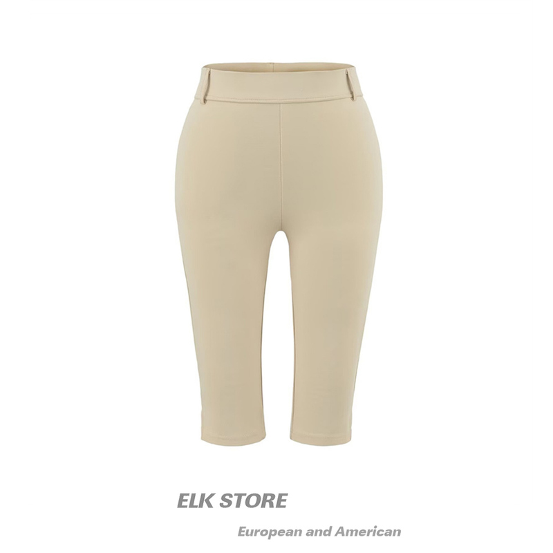 Kendall Jenner Style Elastic Capri Pants, Cropped Pants, Hot Girl Casual Slim Fit, Hip-Hugging, Slimming Pants with Slits, Mid-Length Pants for Women