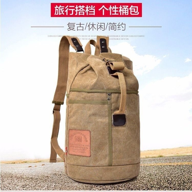 Canvas Cylinder Backpack Multifunctional Personality Men's Backpack Trend Student Canvas School Bag Sports Backpack