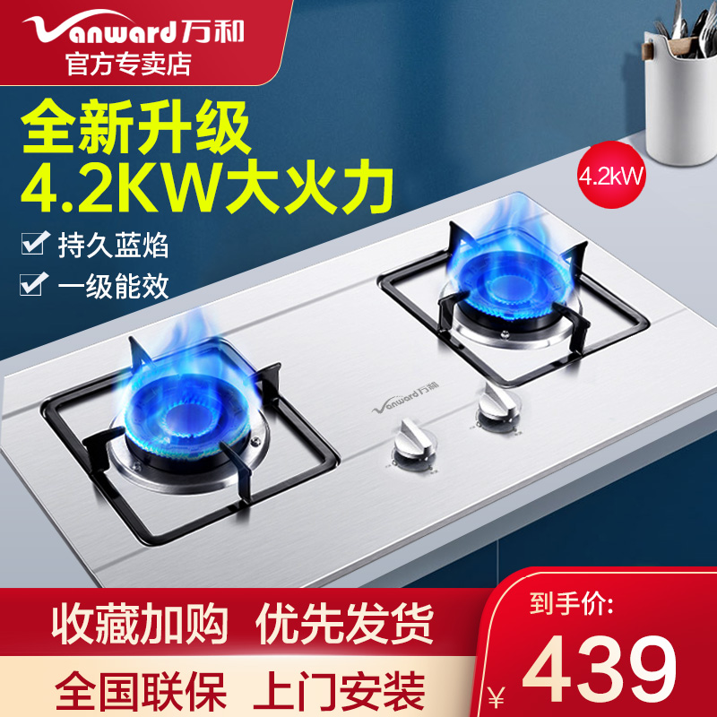 Wanhe stainless steel gas stove Gas stove Liquefied gas stove Gas stove Energy-saving double-port gas stove Household energy efficiency