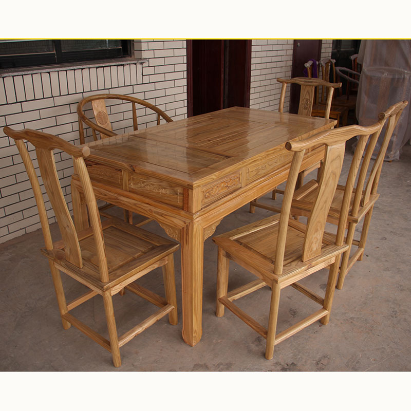Original wood color elm wood tea table tea table tea table tea table tea table and chairs combined with dining chair accessories ring chair officer cap chair-Taobao