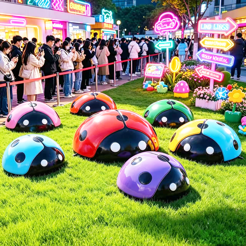 Seven-Star Ladybug Amusement Park Decoration Cartoon Figurine Community School Lawn Manhole Cover Beautification Beetle Sculpture
