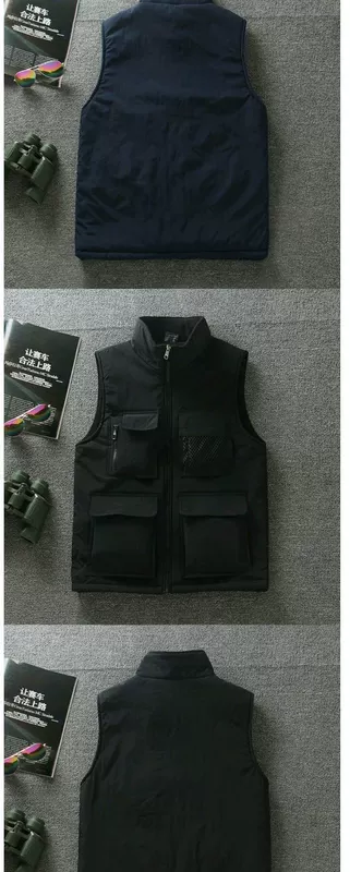 Mùa thu và mùa đông mẫu nam và nữ Hàn Quốc chụp ảnh vest nhiều túi áo chiến thuật áo vest cộng với áo vest nhung ấm áp áo 3 lỗ tập gym