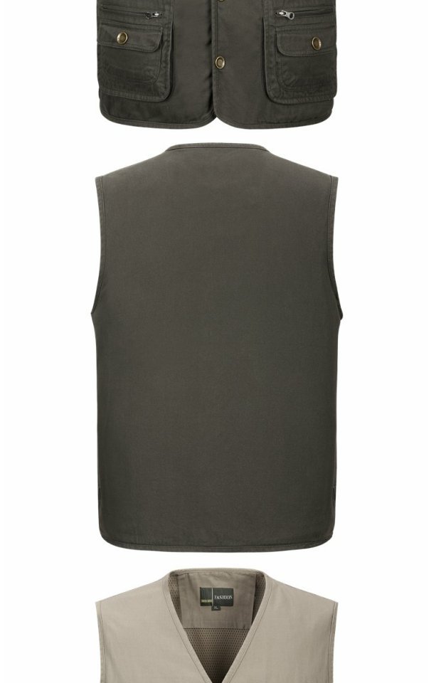 Mùa hè ngoài trời cha trung niên vest vest đa túi nam chụp ảnh cotton vest vest vest áo vest khoác nam
