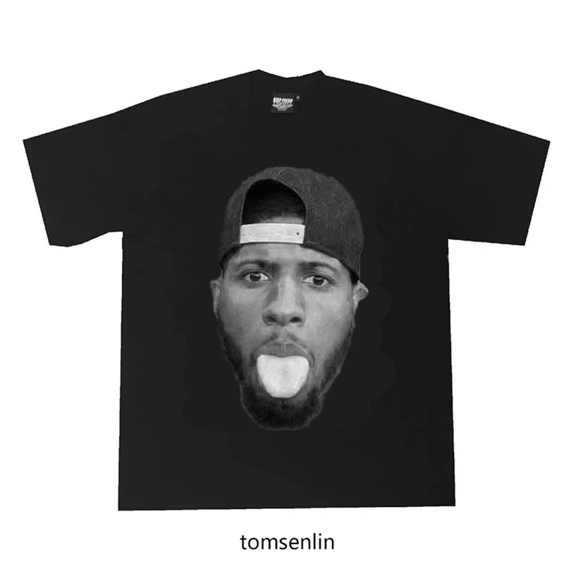 Tomsenlin Original Paul George Parody Sticking Out Tongue Big Head T-Shirt American Retro Small Neckline