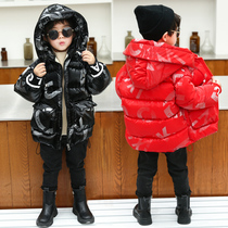 Boy bright leather duvet cotton clothes 2022 new Winter Korean version thickened cotton padded jacket Jacket Tide