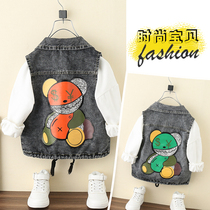 Children Spring Autumn New Denim Waistcoat Girl Boy Little Vest Baby Spring Dress Blouse Thin Little Boy Kan Shoulder