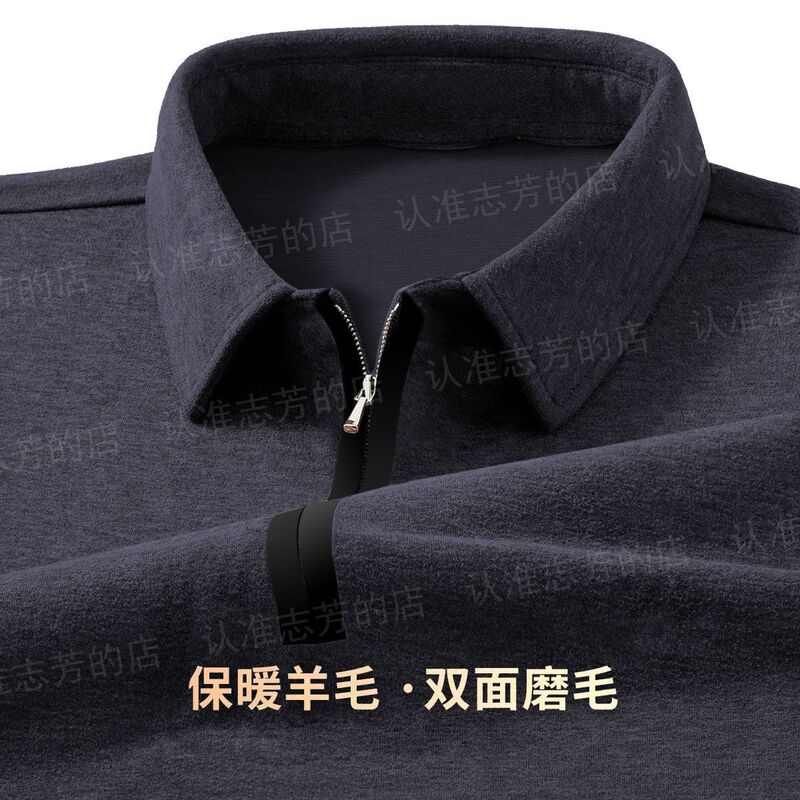[Cashmere Texture] Zippered High-End Autumn and Winter Lapel Long-Sleeved Sweater Knitwear T-Shirt Polo Shirt Casual